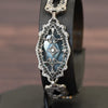 Art Deco Blue Topaz Marquise Filigree Sterling Silver Bracelet