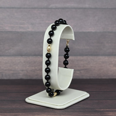 Vintage Black Onyx 14k Yellow Gold Accent Beaded Bracelet