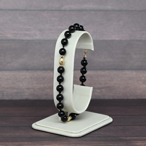 Vintage Black Onyx 14k Yellow Gold Accent Beaded Bracelet