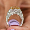 7.81ctw Natural Fancy Yellow Cushion Cut GIA Diamond in 18K White Gold Pave Ring