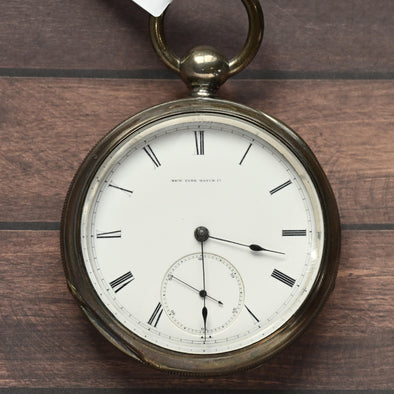 New York Watch Co 1869 Homer Foot Key Wind 18S Coin Silver Pocket Watch