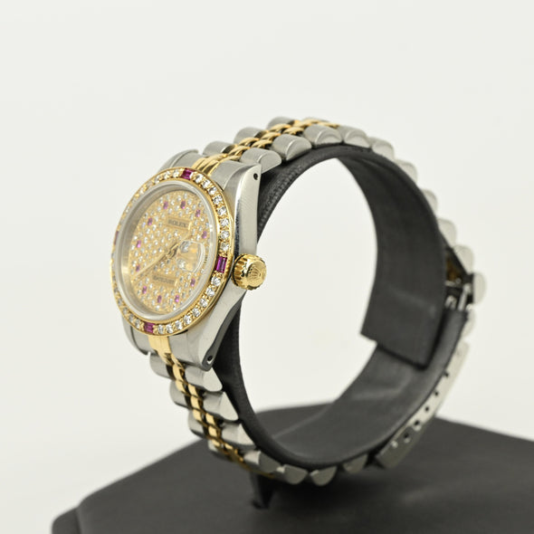 Rolex Datejust 69173 Diamond Ruby Dial Bezel Stainless & Gold Jubilee Watch 1986