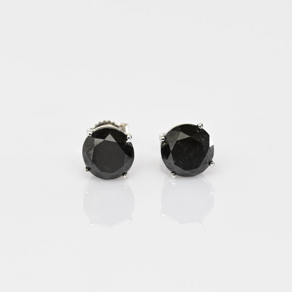 Vintage 4cttw Round Black Diamond 14k White Gold Stud Earrings