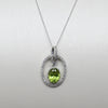 Peridot and Diamond Oval Pendant on 14k White Gold Necklace