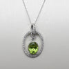 Peridot and Diamond Oval Pendant on 14k White Gold Necklace