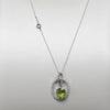 Peridot and Diamond Oval Pendant on 14k White Gold Necklace