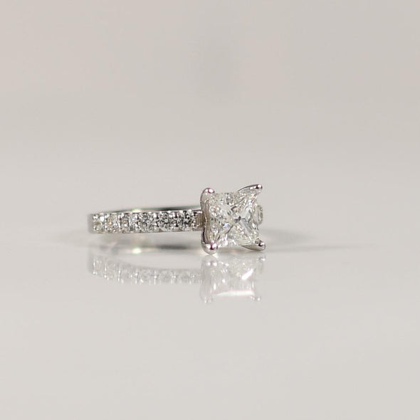 1.40ct Princess cut diamond engagement ring GIA Certificate