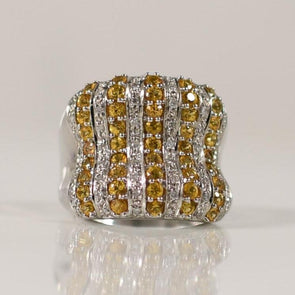 2.77ctw Yellow Sapphire & Diamond Concave Dome Fashion Ring in 18K White Gold