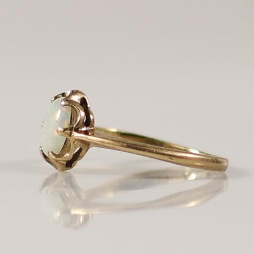 Petite Opal Oval Solitaire Ring in 10k Yellow Gold