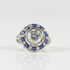 3.52ct Old European Cut Diamond 18K Art Deco Inspired Bezel Set Sapphire Halo