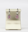 Chanel Pink Logo Dangle Silver Tone Hoop Earrings