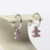 Chanel Pink Logo Dangle Silver Tone Hoop Earrings