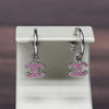 Chanel Pink Logo Dangle Silver Tone Hoop Earrings