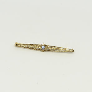 Yogo Gulch Montana Blue Sapphire Filigree 14k Yellow Gold Bar Brooch