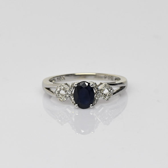 Blue Sapphire Oval & Diamond White Gold Ring