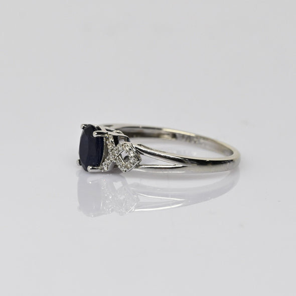 Blue Sapphire Oval & Diamond White Gold Ring