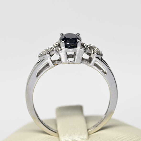 Blue Sapphire Oval & Diamond White Gold Ring