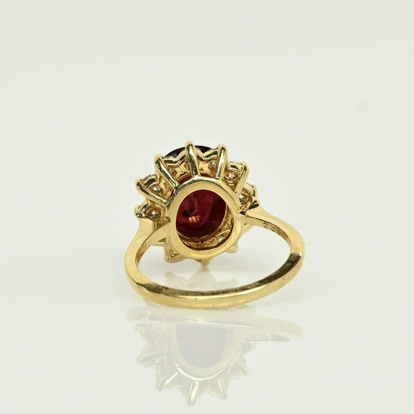 4.77ctw Ruby & Diamond Cluster 18K Yellow Gold Ring
