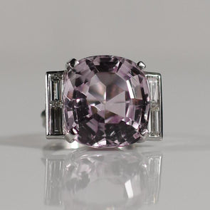 23ctw Kunzite Cushion and Diamond Baguette Ring in 14k White Gold