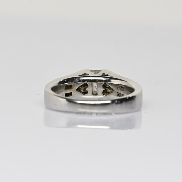 Vintage 1cttw Emerald Cut Diamond 18k White Gold Engagement Ring