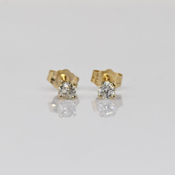 Vintage 0.32 cttw Old European Cut Natural Diamond 14k Gold Stud Earrings