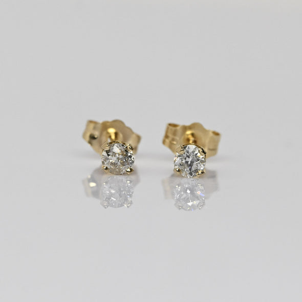 Vintage 0.32 cttw Old European Cut Natural Diamond 14k Gold Stud Earrings