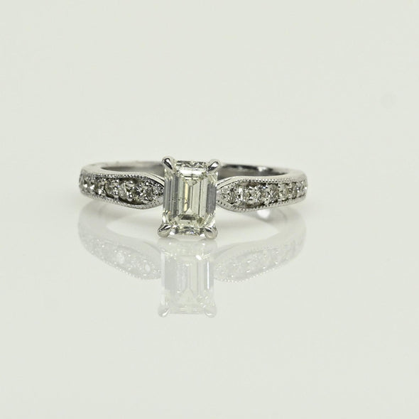 1.0ct Emerald Cut Diamond 14k White Gold Engagement Ring