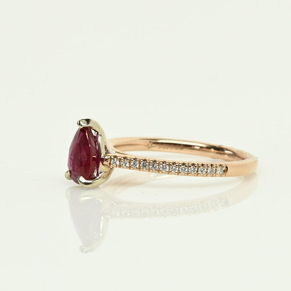 1.31ctw Ruby Pear Diamond 14k Rose Gold Ring