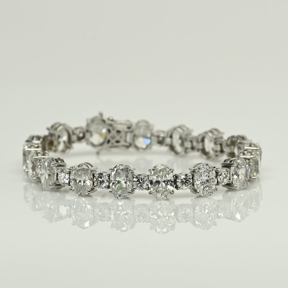 30.5ctw Natural Diamond Oval & Round Brilliant 14k White Gold Tennis Bracelet