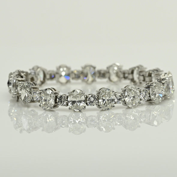 30.5ctw Natural Diamond Oval & Round Brilliant 14k White Gold Tennis Bracelet