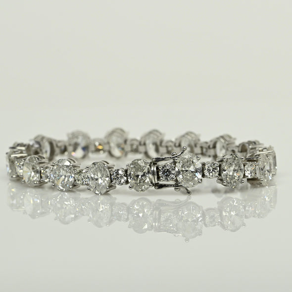 30.5ctw Natural Diamond Oval & Round Brilliant 14k White Gold Tennis Bracelet