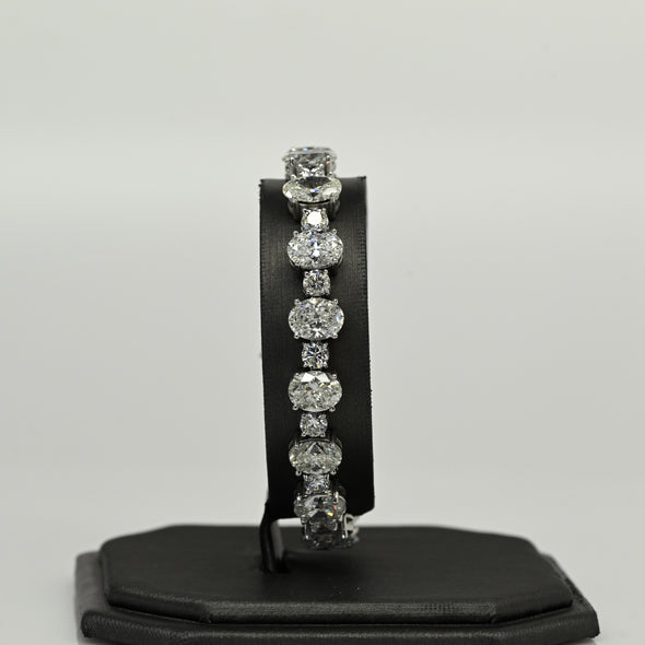 30.5ctw Natural Diamond Oval & Round Brilliant 14k White Gold Tennis Bracelet