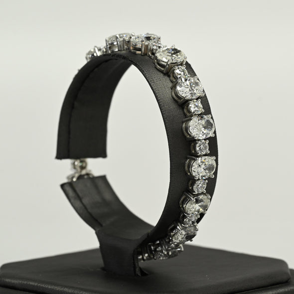 30.5ctw Natural Diamond Oval & Round Brilliant 14k White Gold Tennis Bracelet