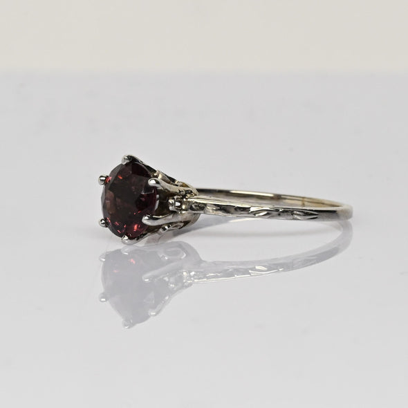 Vintage Pink Tourmaline Art Deco 14k White Gold Solitaire Ring