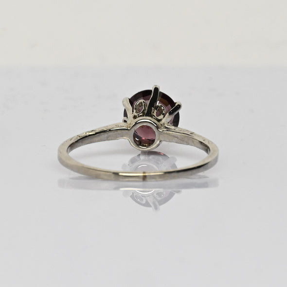 Vintage Pink Tourmaline Art Deco 14k White Gold Solitaire Ring