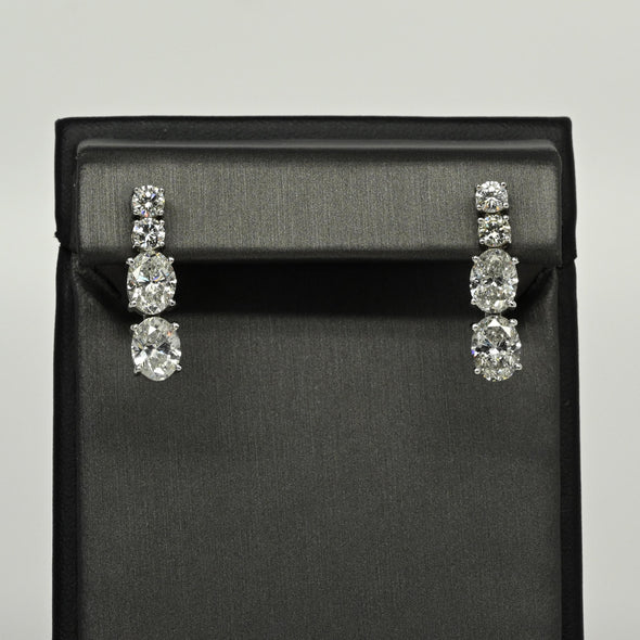 8.09ctw Oval & Round Natural Diamond 14k White Gold Dangle Earrings