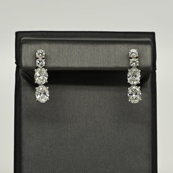 8.09ctw Oval & Round Natural Diamond 14k White Gold Dangle Earrings