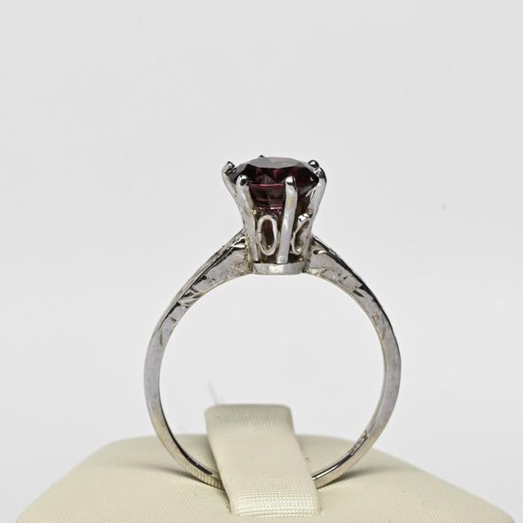Vintage Pink Tourmaline Art Deco 14k White Gold Solitaire Ring