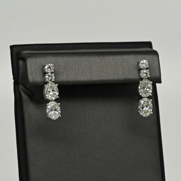 8.09ctw Oval & Round Natural Diamond 14k White Gold Dangle Earrings