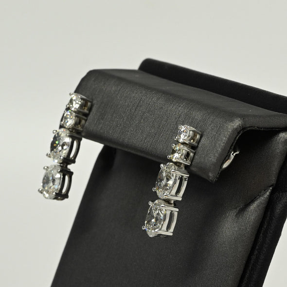 8.09ctw Oval & Round Natural Diamond 14k White Gold Dangle Earrings