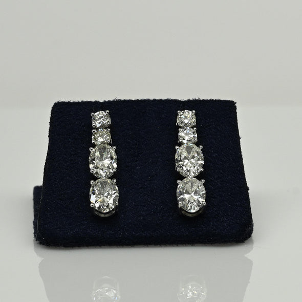 8.09ctw Oval & Round Natural Diamond 14k White Gold Dangle Earrings