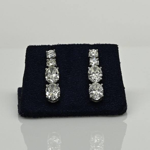 8.09ctw Oval & Round Natural Diamond 14k White Gold Dangle Earrings