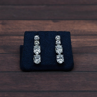 8.09ctw Oval & Round Natural Diamond 14k White Gold Dangle Earrings