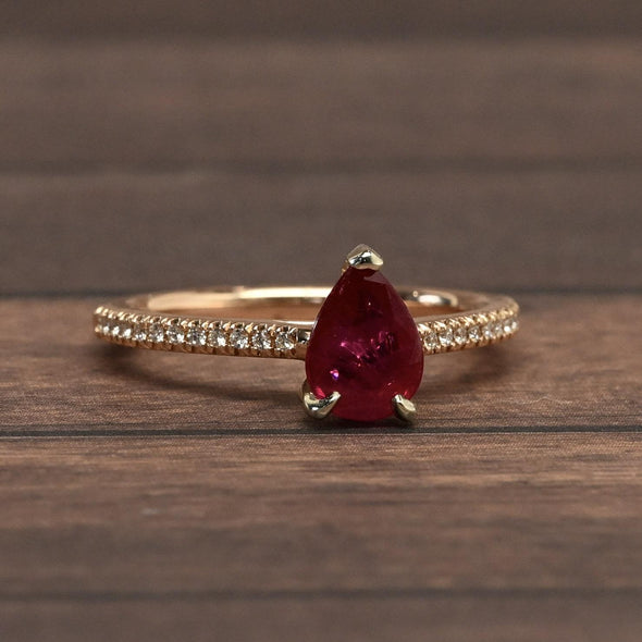 1.31ctw Ruby Pear Diamond 14k Rose Gold Ring