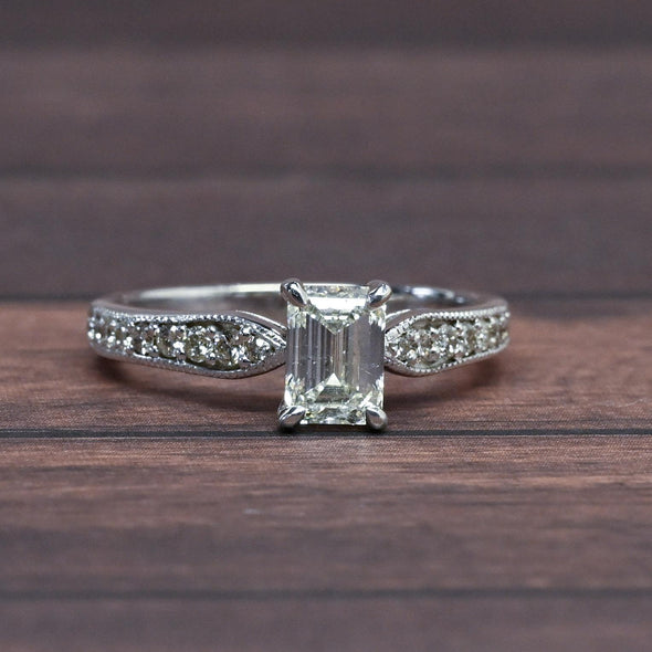 1.0ct Emerald Cut Diamond 14k White Gold Engagement Ring