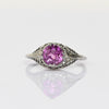 Art Deco Pink Filigree Solitaire White Gold Ring