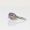 Art Deco Pink Filigree Solitaire White Gold Ring