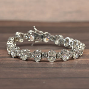 30.5ctw Natural Diamond Oval & Round Brilliant 14k White Gold Tennis Bracelet
