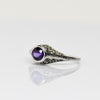 Art Deco Amethyst Bezel Set Filigree 18k White Gold Solitaire Ring