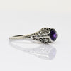 Art Deco Amethyst Bezel Set Filigree 18k White Gold Solitaire Ring